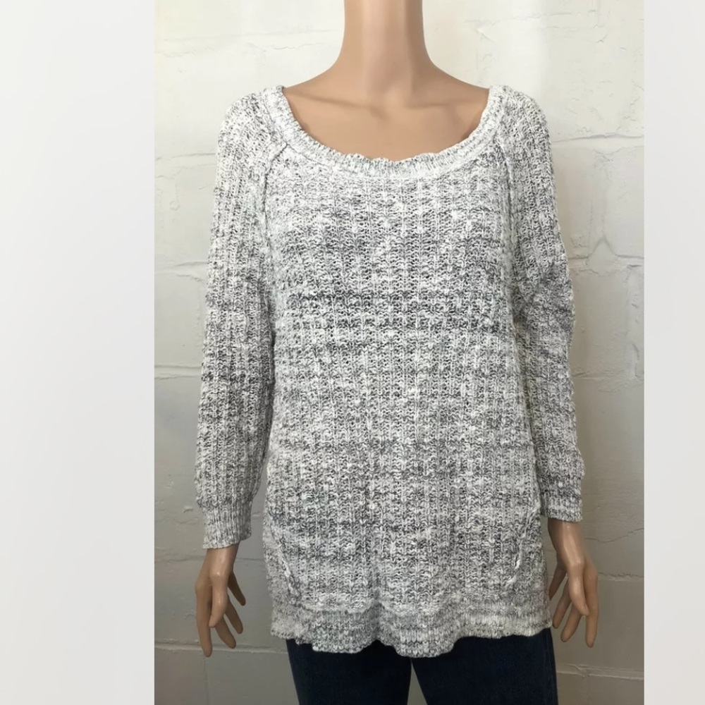 Free People Sweater Ribbed Gray White Long Sleeve